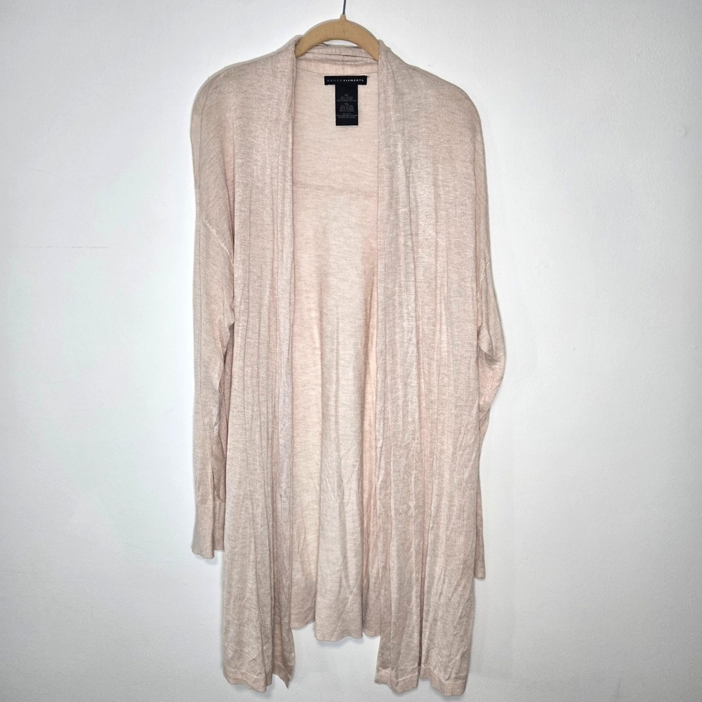 Grace Elements Cardigan Womens XXL Oatmeal Heather Open Front Longline Viscose
